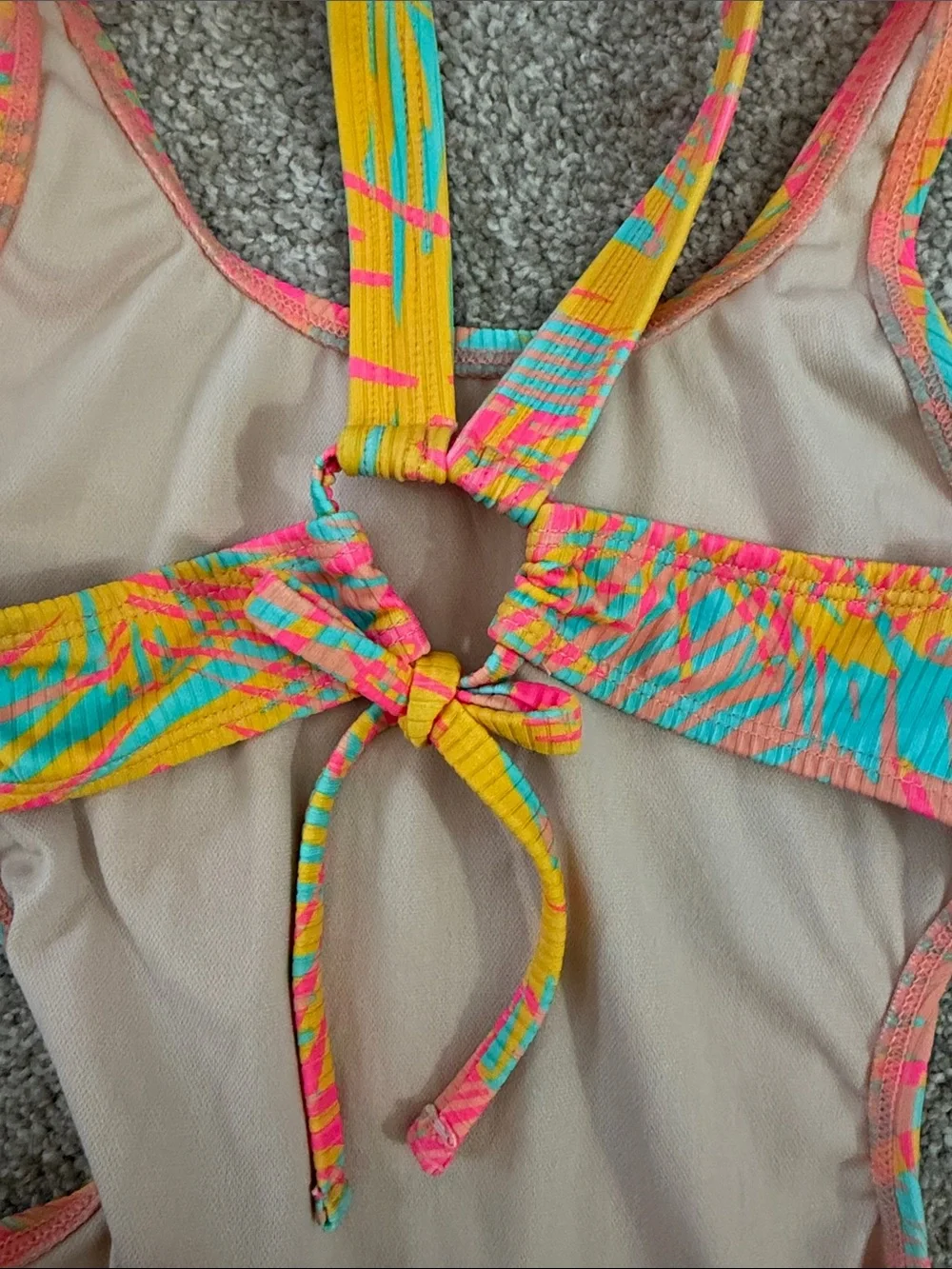 NWT Girls One-Piece Swim Suit Open Back Neon Colors Size Medium 8